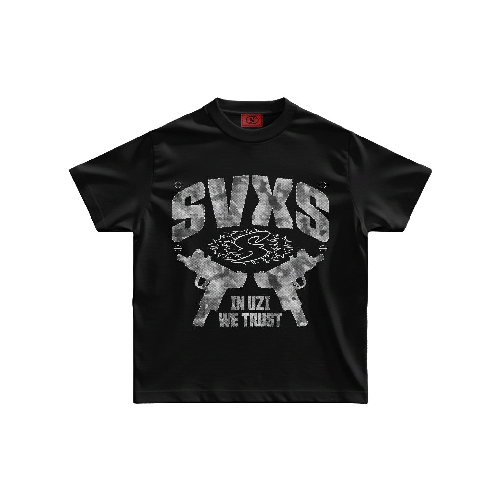 SVXS - Fitted Tee Slim Fit Hitam Double UZI - Cotton Combed 20s