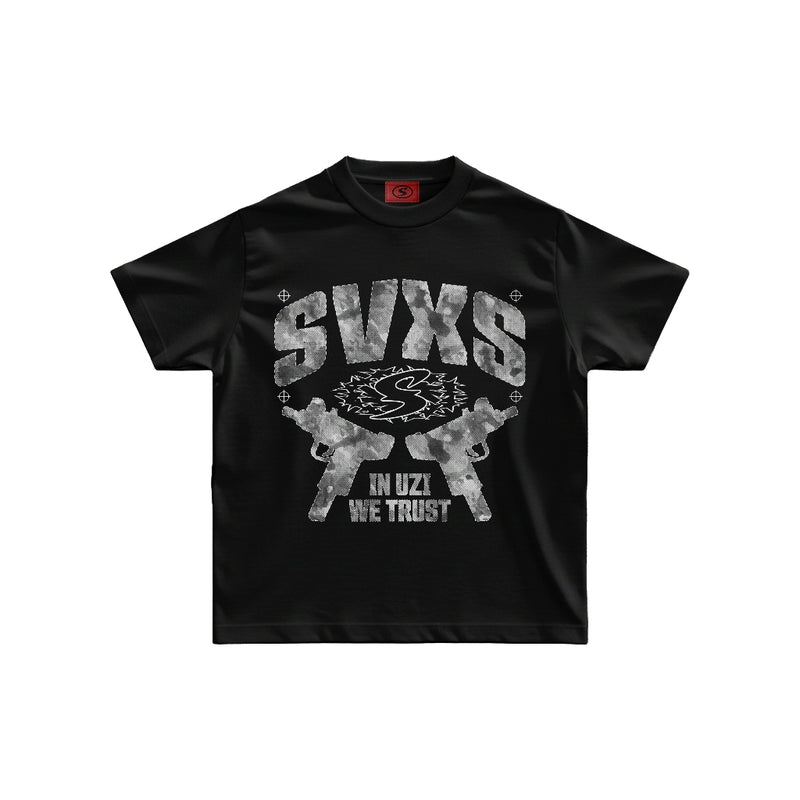 SVXS - Fitted Tee Slim Fit Hitam Double UZI - Cotton Combed 20s