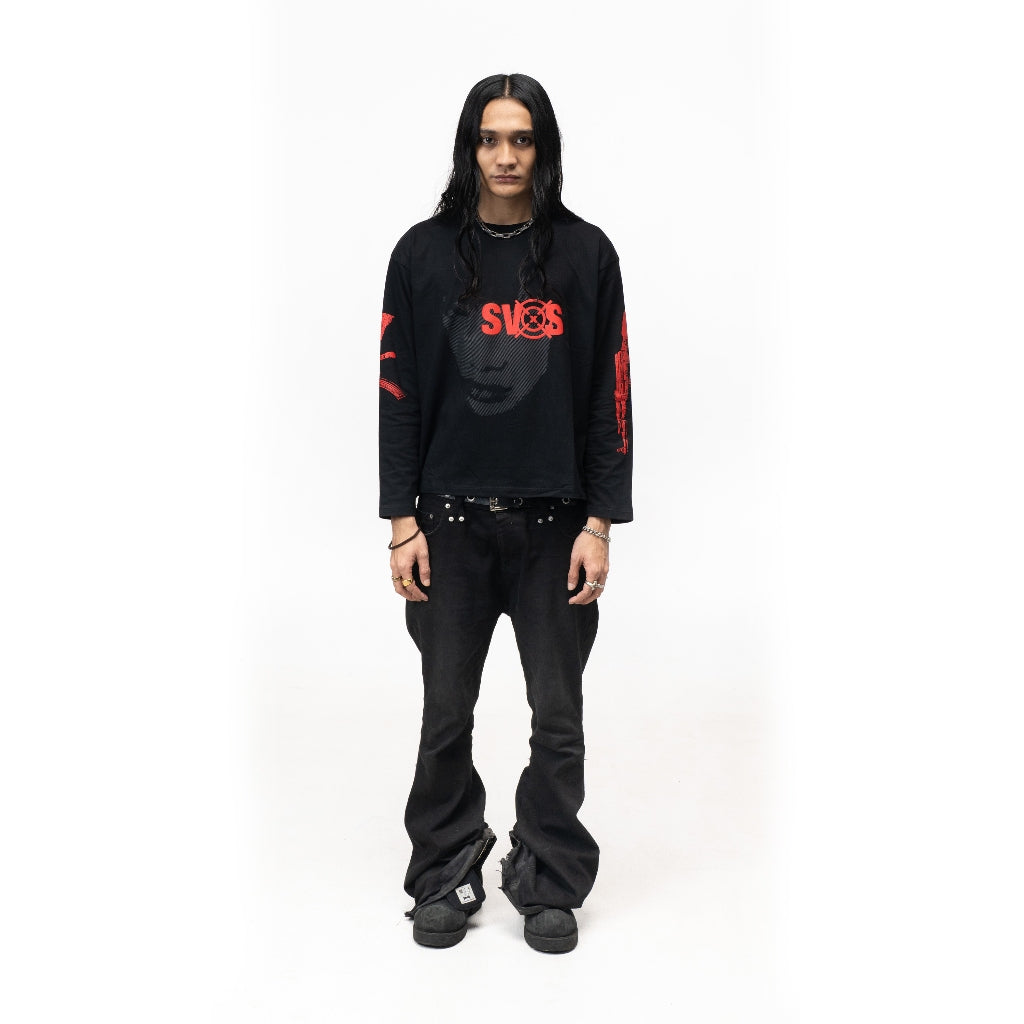 SVXS - Boxy Oversized Longsleeve Hitam Dark Vision - Cotton Combed 20s