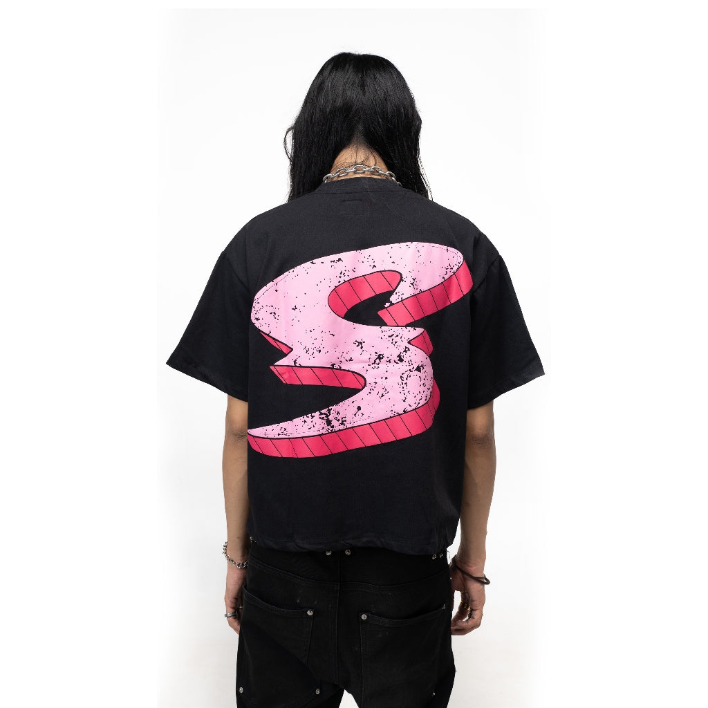 SVXS - Boxy Oversized T-Shirt Hitam Pink Hero - Cotton Combed 20s