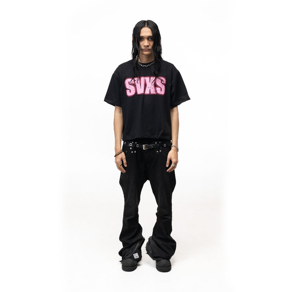 SVXS - Boxy Oversized T-Shirt Hitam Pink Hero - Cotton Combed 20s