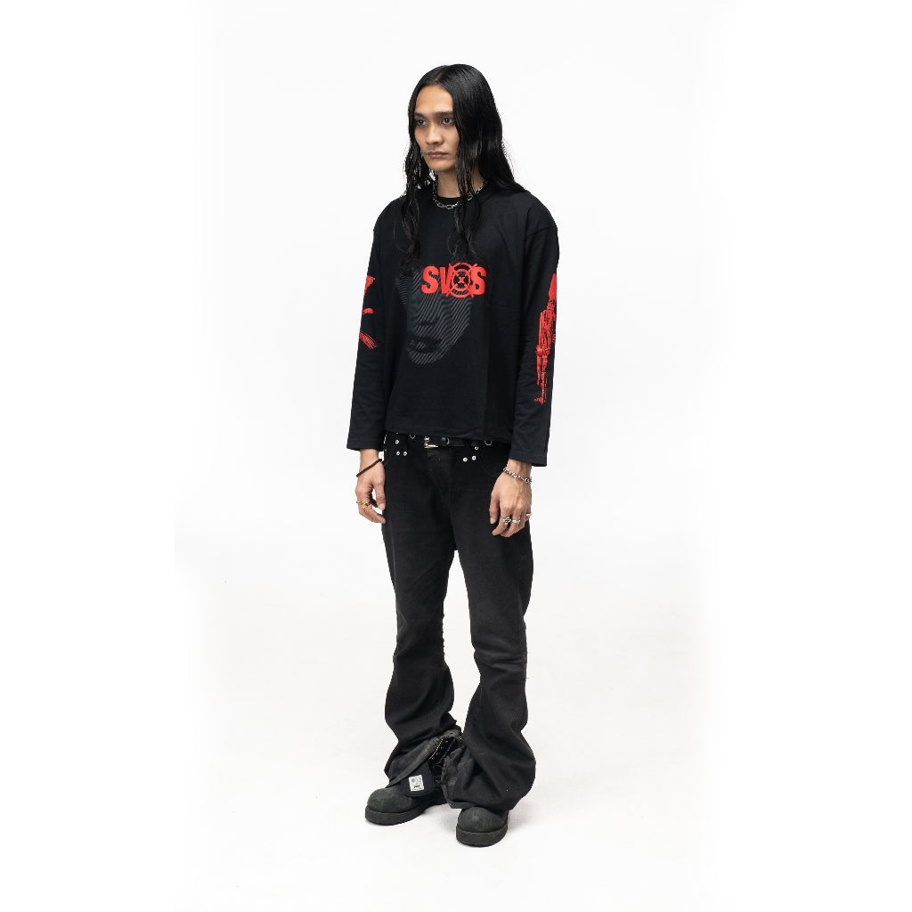 SVXS - Boxy Oversized Longsleeve Hitam Dark Vision - Cotton Combed 20s