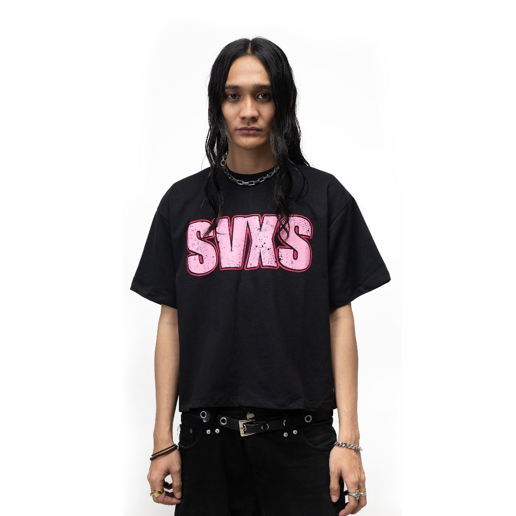 SVXS - Boxy Oversized T-Shirt Hitam Pink Hero - Cotton Combed 20s