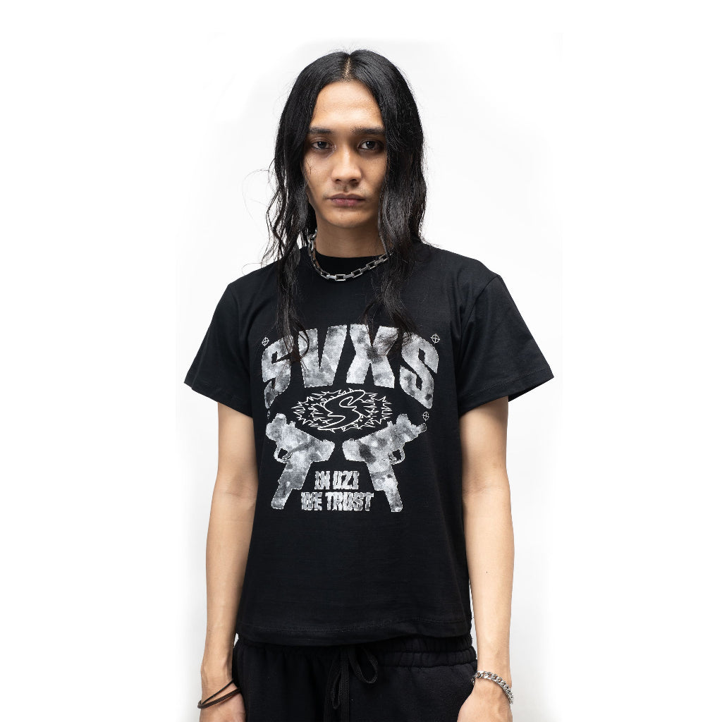 SVXS - Fitted Tee Slim Fit Hitam Double UZI - Cotton Combed 20s