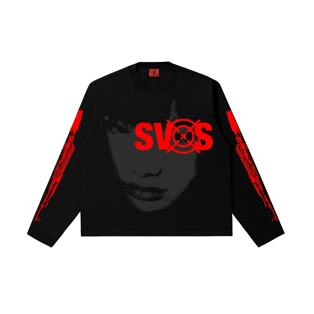 SVXS - Boxy Oversized Longsleeve Hitam Dark Vision - Cotton Combed 20s