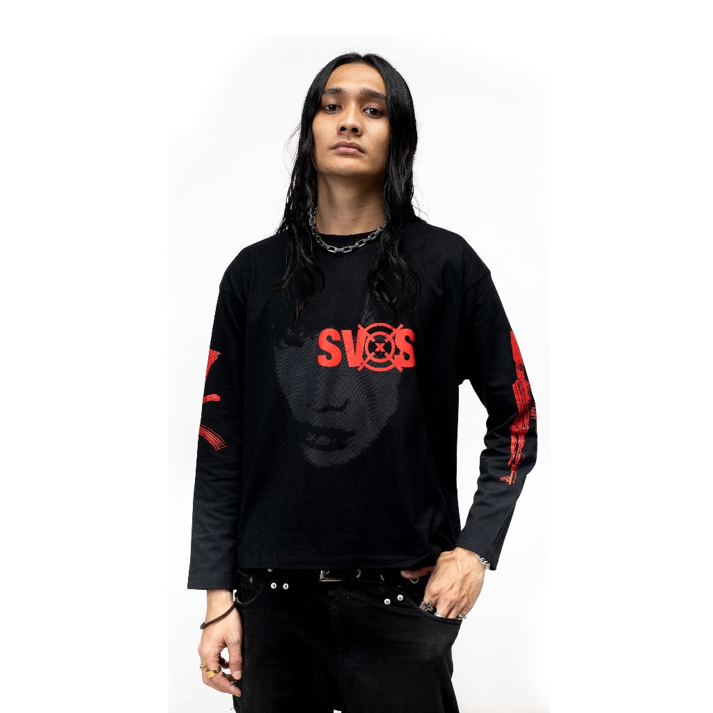 SVXS - Boxy Oversized Longsleeve Hitam Dark Vision - Cotton Combed 20s